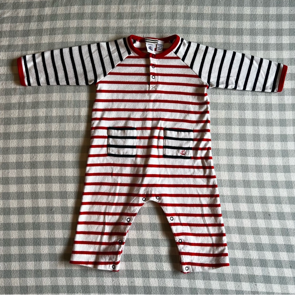 Petit Bateau Striped Red, White and Navy Playsuit